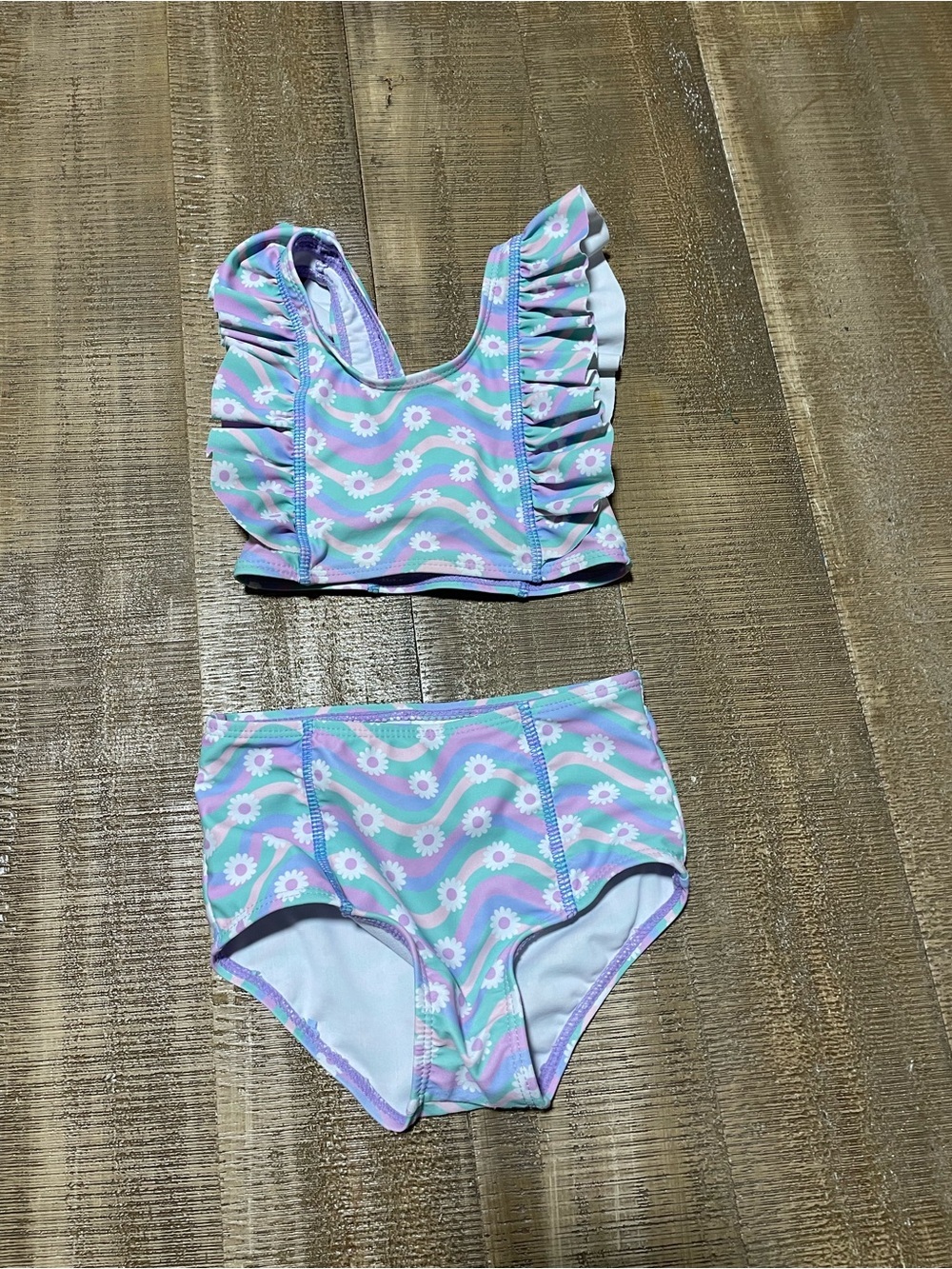 Blueberry Bay Girls' Pastel Daisy Ruffle Tankini - Mint & Lilac